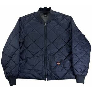 Dickies Diamond Quilted Men's Large Nylon Jacket Navy Blue Genuine Full Zip